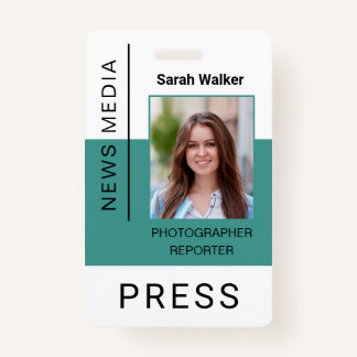 Press worker ID mass media employee photo turquois ID Badge
