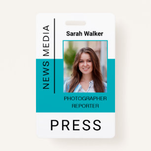 Press worker ID mass media employee turquoise ID Badge