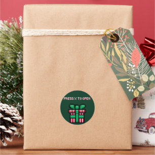 Press X To Open - Video Game Pixel Christmas Classic Round Sticker