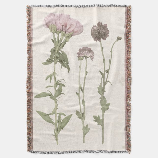 Pressed Blooms - Pink Throw Blanket (Front Vertical)