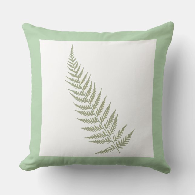 Pressed Botanical Fern Leaf Sage Green Cushion (Front)