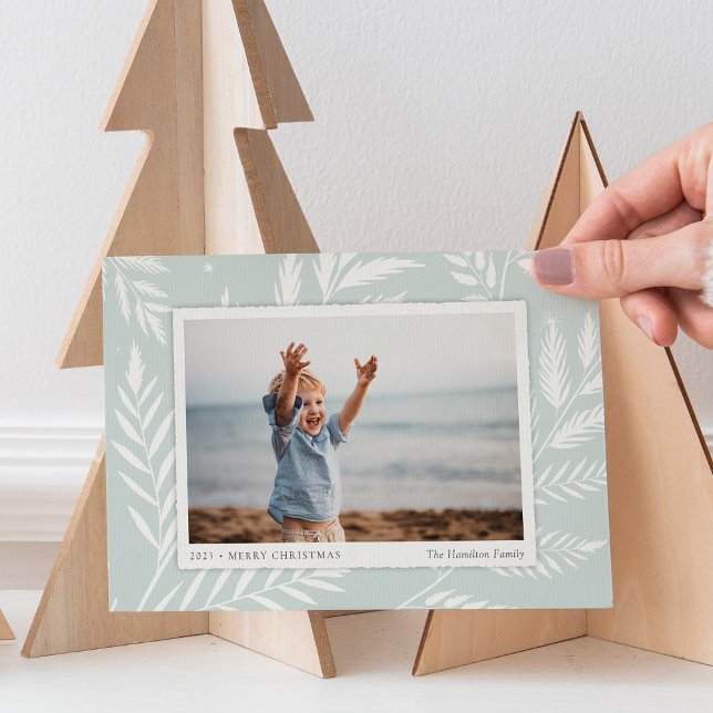 Pressed Botanical Horizontal Photo Holiday Card (Creator Uploaded)