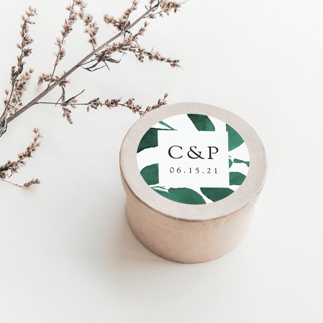 Pressed Botanical Wedding Monogram Classic Round Sticker (Creator Uploaded)