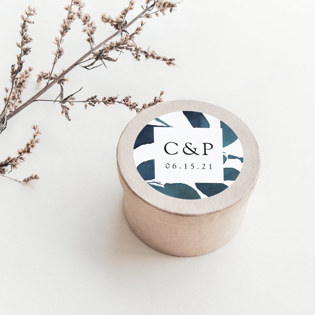 Pressed Botanical Wedding Monogram Classic Round Sticker (Creator Uploaded)