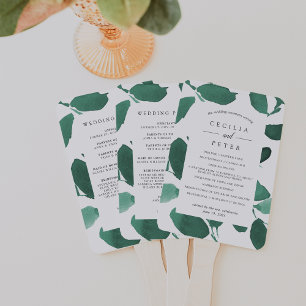 Pressed Botanical Wedding Program Emerald Hand Fan