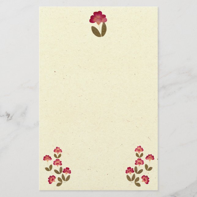 Pressed Bright Pink Tube Flowers Stationery (Front)
