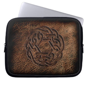 Pressed celtic knot on geniune leather laptop sleeve