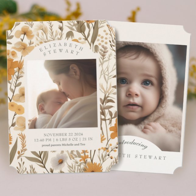 Pressed Flower Fall 2 Photo Birth Announcement (Creator Uploaded)