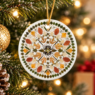 Pressed Flower Mandala l Autumn Botanical Floral Ceramic Tree Decoration