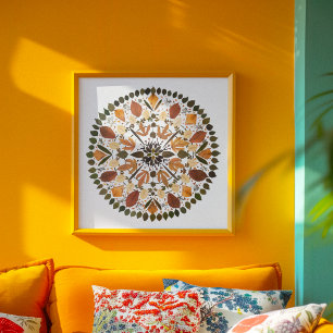 Pressed Flower Mandala l Autumn Botanical Floral Poster