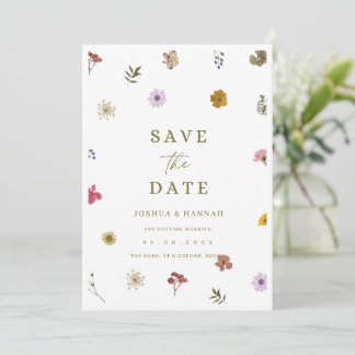 Pressed flower save the date invitation 