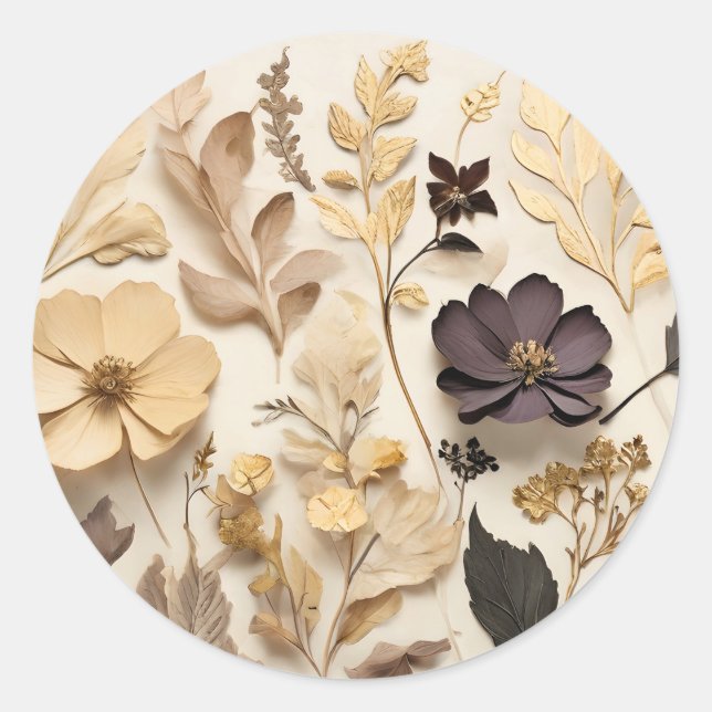 Pressed Flowers And Leaves Classic Round Sticker (Front)