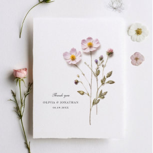 Pressed Flowers Chic Wedding Thank You Card