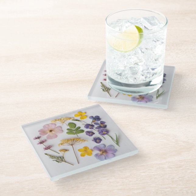 Pressed Flowers Glass Coaster (Angled)