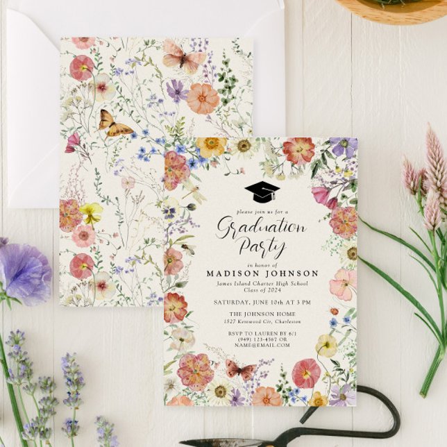 Pressed Flowers High School Graduation Party Invitation (Bloom into a Grad - Celebrate in Style 🌸)
