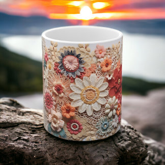 Pressed Flowers Mug, Boho Wildflowers Cottagecore Coffee Mug
