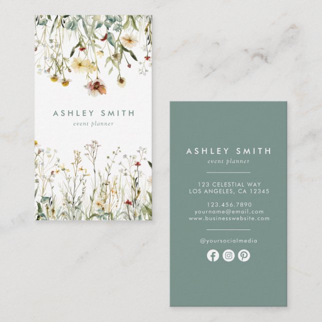 Pressed Flowers Social Media Business Card (Front/Back)