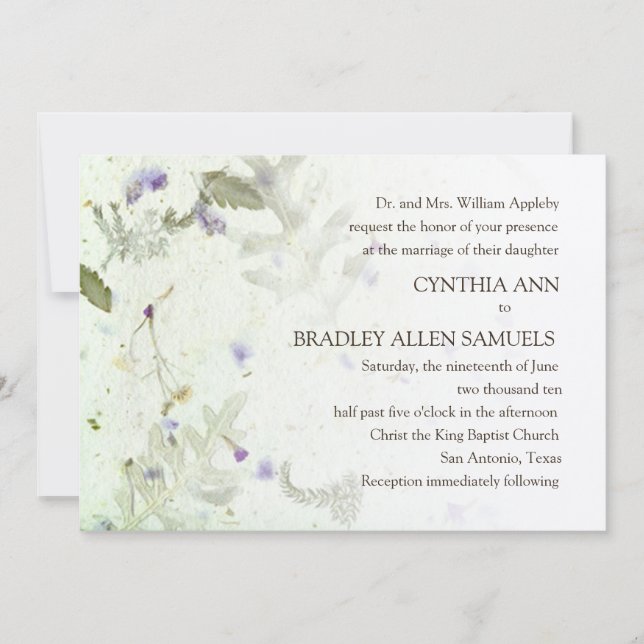 Pressed Flowers Wedding Invitation (Front)