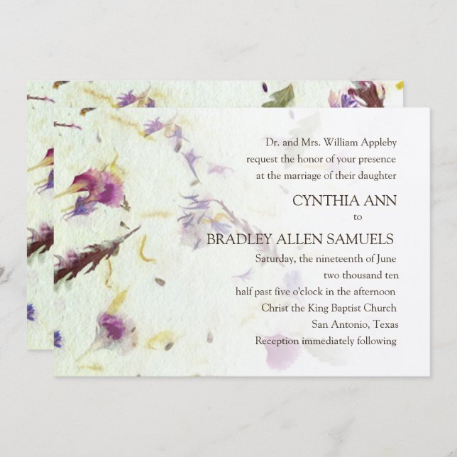 Pressed Flowers Wedding Invitation (Front/Back)