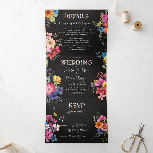 Pressed Flowers Wedding Tri-Fold Invitation (Inside)