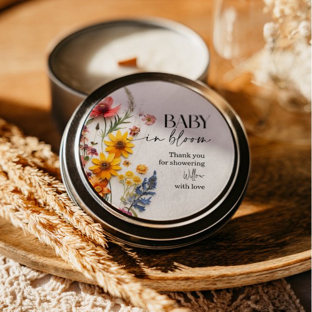 Pressed Flowers Wildflower Boho Baby Shower Classic Round Sticker (Creator Uploaded)