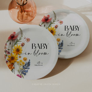Pressed Flowers Wildflower Boho Baby Shower Paper Plate