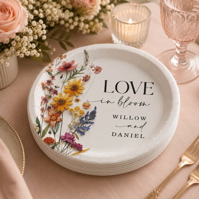 Pressed Flowers Wildflower Boho Wedding Paper Plate (Creator Uploaded)