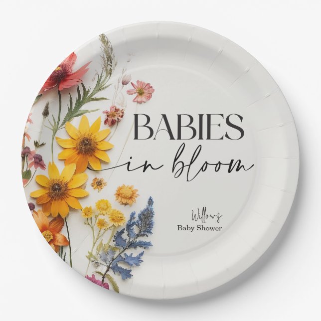 Pressed Flowers Wildflower Twins Baby Shower Paper Plate (Front)