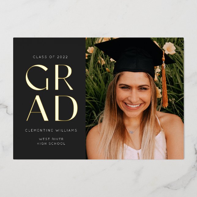 Pressed Foil Grad Block Graduation Foil Invitation (Front)