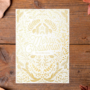 Pressed Gold Foliage & Berries Merry Christmas