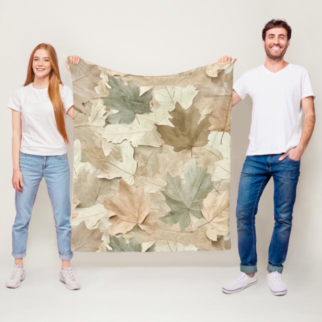 Pressed Leaf Harmony – Vintage Botanical (4) Fleece Blanket (In Situ)