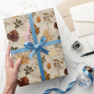 Pressed Leaves & Script Wrapping Paper Roll