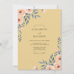 Pressed Mustard Slate Leaf Wedding Invitation