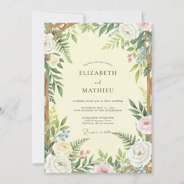 Pressed Pale Yellow Wildflower Wedding Invitation (Front)