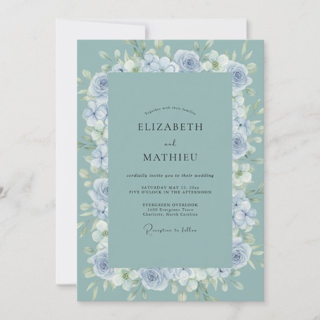 Pressed Periwinkle Seafoam Peony Wedding Invitation (Front)