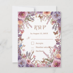 Pressed Pink Lavender Wildflower RSVP with QR Code Card