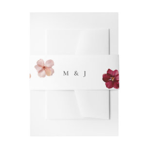 Pressed Red Pink and Cream, floral Wedding Invitation Belly Band
