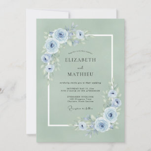 Pressed Seafoam Periwinkle Petal Wedding Invitation