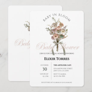 Pressed Wildflower Baby in Bloom Boho Baby Shower Invitation