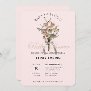 Pressed Wildflower Baby in Bloom Boho Baby Shower Invitation