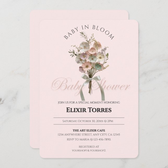 Pressed Wildflower Baby in Bloom Boho Baby Shower Invitation (Front/Back)