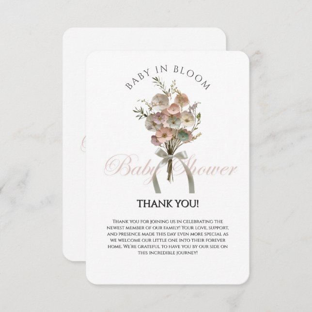 Pressed Wildflower Baby in Bloom Boho Baby Shower Thank You Card (Front/Back)