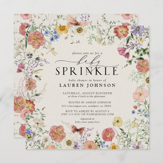 Pressed Wildflower Floral Baby Sprinkle Shower Invitation (Front/Back)