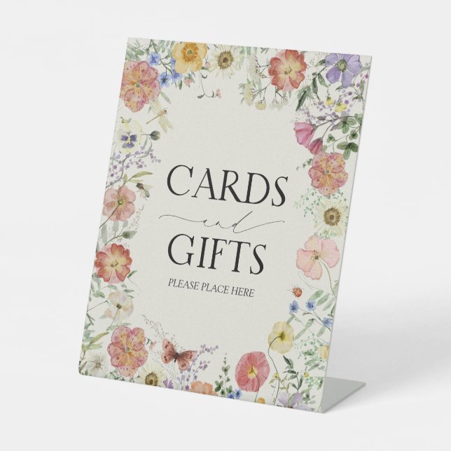 Pressed Wildflower Floral Bridal Shower Gift Pedestal Sign (Front)