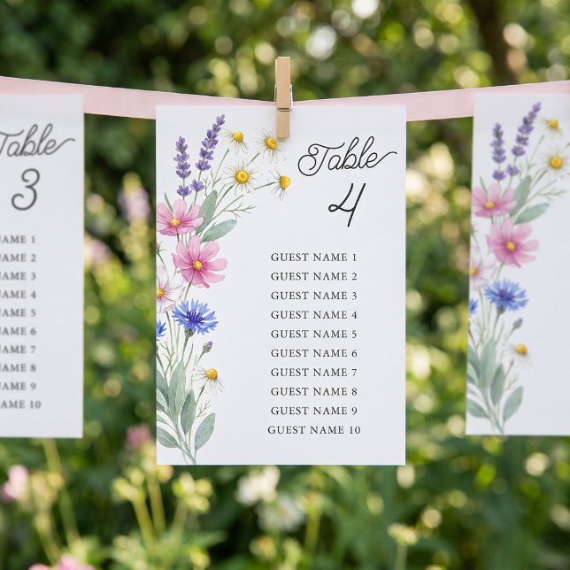 Pressed Wildflower Table Seating Chart Card (Seating Chart Cards - Pressed Spring Meadow Wildflower Wedding Collection by Darling & May)