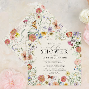Pressed Wildflower Watercolor Floral Baby Shower Invitation