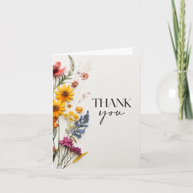 Pressed Wildflowers Baby Shower Thank You Card (Front)