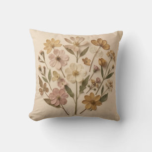 Pressed Wildflowers Botanical Bouquet Vintage Cushion