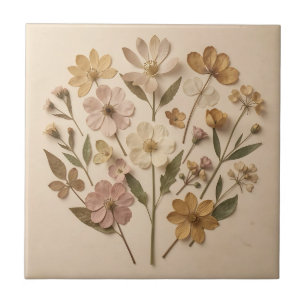 Pressed Wildflowers Botanical Bouquet Vintage Tile