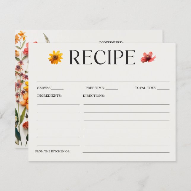 Pressed Wildflowers Bridal Shower Recipe Card (Front/Back)